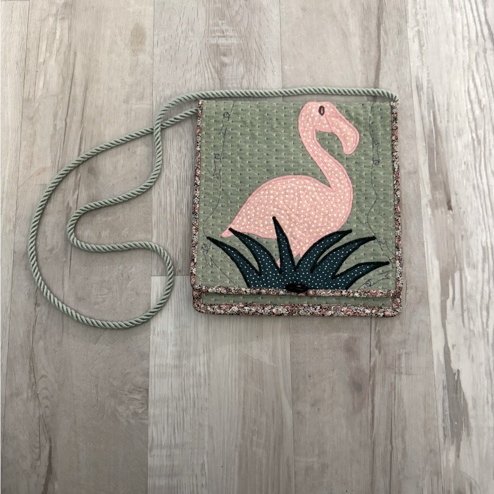 Vintage Flamingo crossbody appliqué bag purse tropical boho palm tree fish see